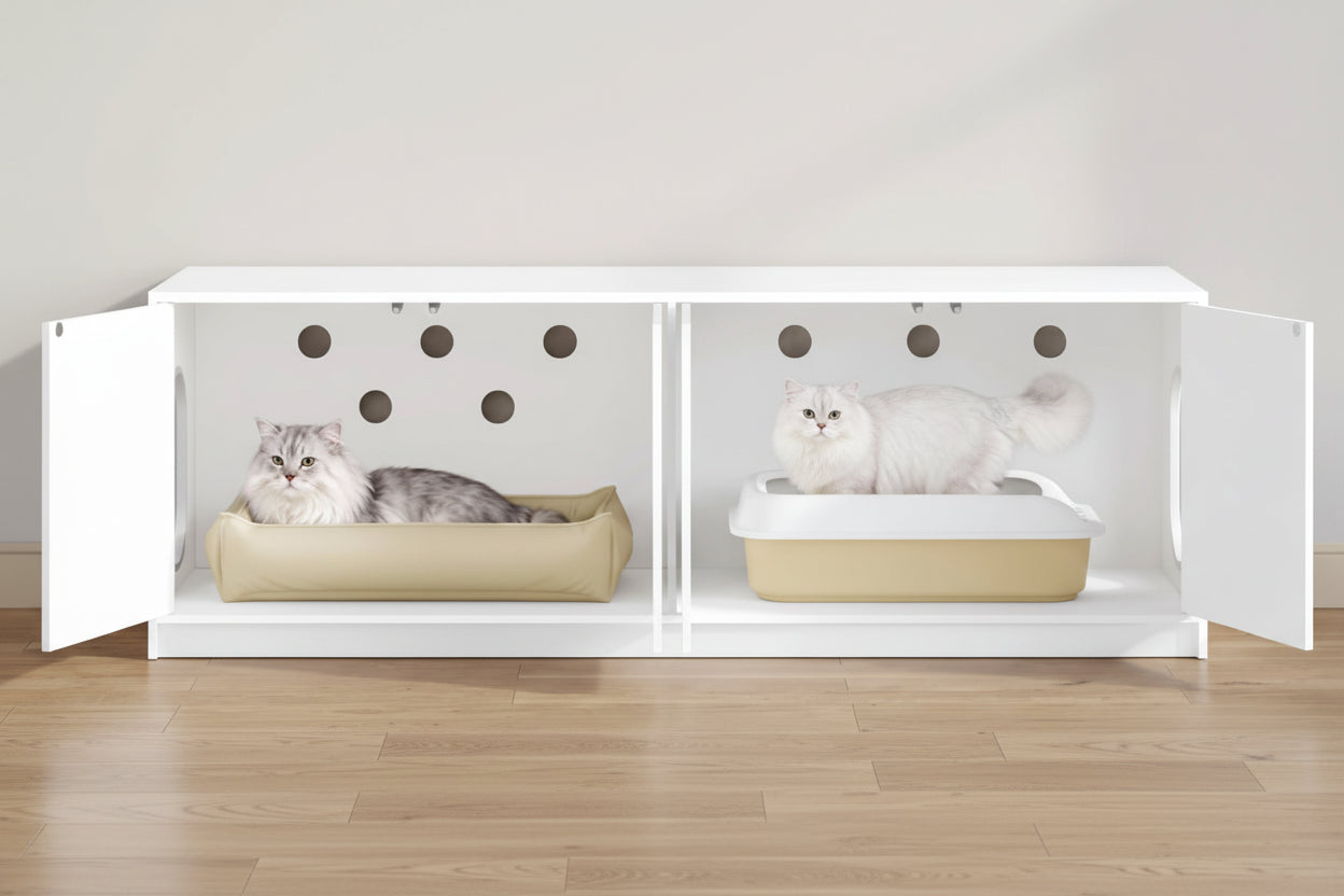 Moderne Dubbele Kattenbak Kast – Push-to-Open Design voor 2 Kattenbakken