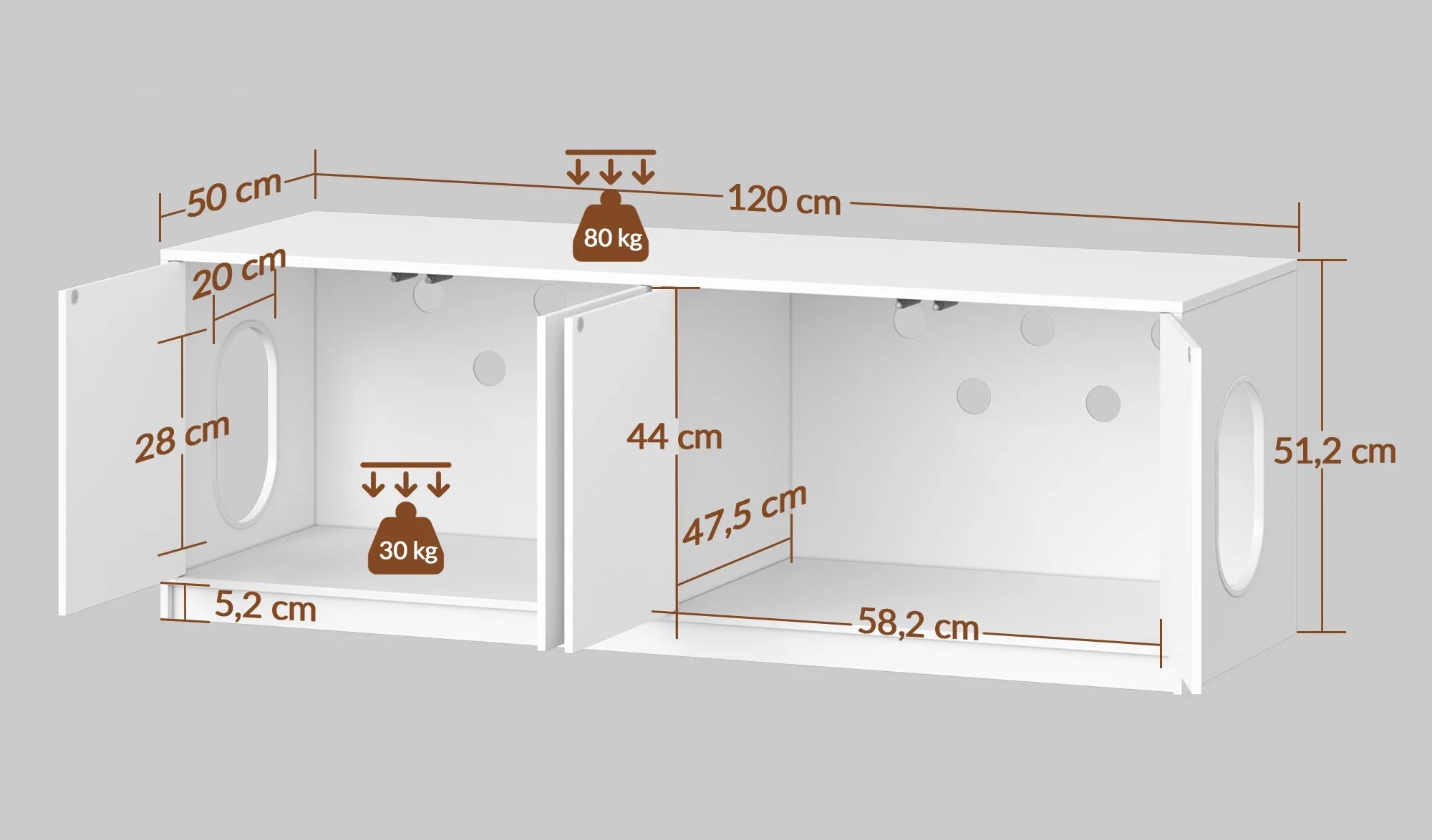 Moderne Dubbele Kattenbak Kast – Push-to-Open Design voor 2 Kattenbakken
